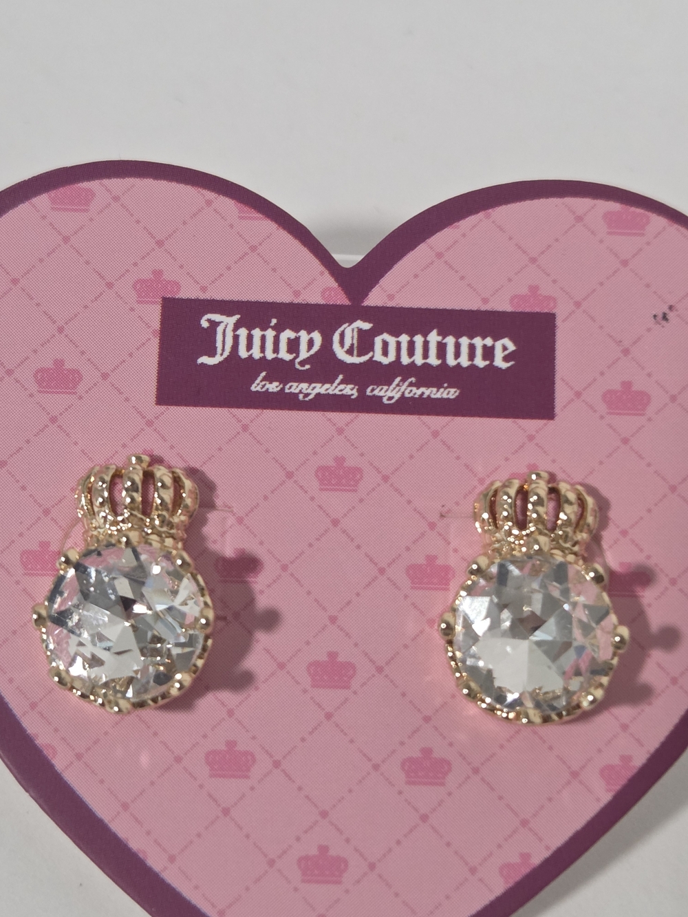 Juicy Couture Pink Gold Crown Crystal Stud Earrings